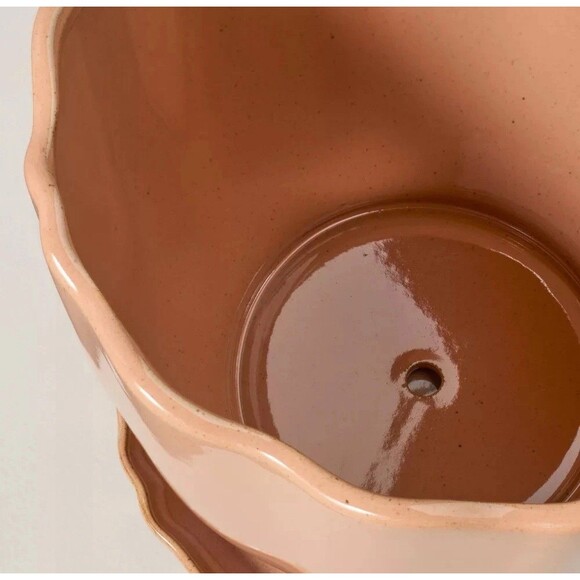 9.5" Scalloped Edge Stoneware Planter Pot Saucer Rust - Hearth & Hand Magnolia - Picture 3 of 7